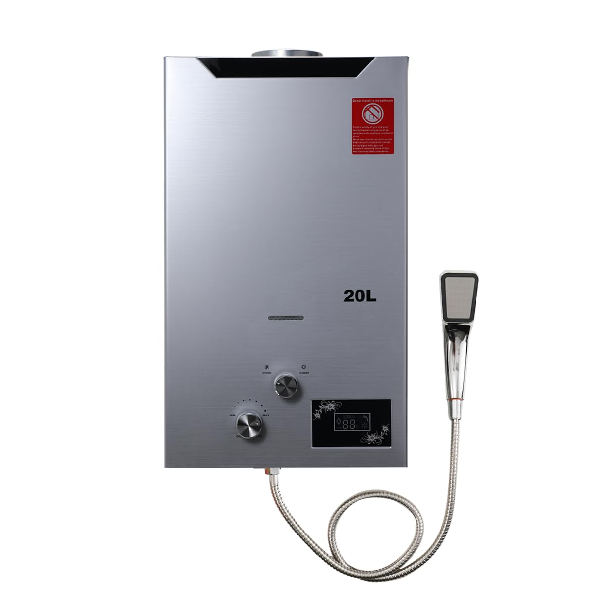 TABODD 20L 40KW LPG Propane Gas Water Heater, Portable Tankless Instant Hot Water Heater Boiler Burner with Shower Head Kit for Small Homes RVs Sailboats Cabins Camping, Silver