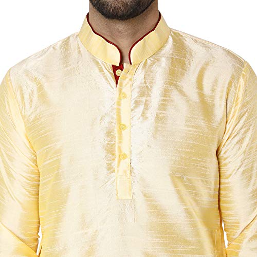 Image of Men's Art Silk Woven Design Long Kurta Mandarin Collar Straight Shirt