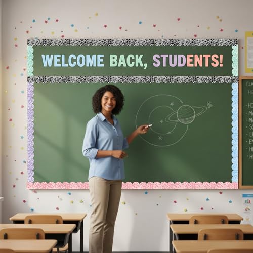 Image of Fuutreo 6 Roll 197 ft Composition Bulletin Board Borders Colorful Composition Notebook Classroom Decorations Scalloped Border Trims for Back to School Chalkboard Door Wall Decor