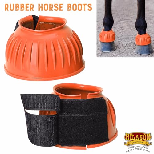 Image of HILASON Western Horse Rubber PVC Ribbed Double Hook and Loop Bell Boots Training Protective Shock Absorbing Leg