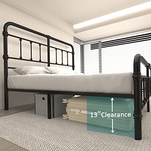 Macbimony King-Size-Bed-Frame And Headboard Giselle-Vintage Antique-Metal - Iron Platform Mattress Foundation,49 Inch High,No Box Spring Needed(Black) #TOP3