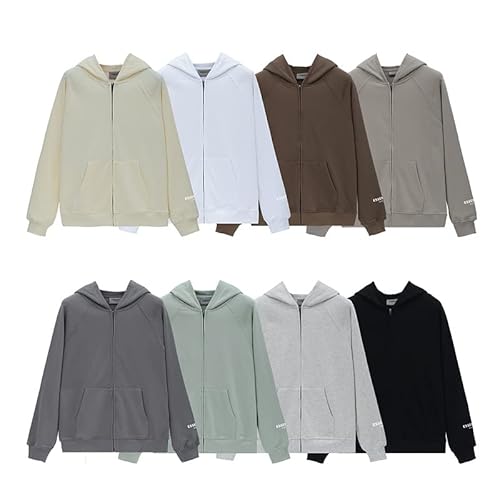 FEAR OF GOD Essentials Embossing Carta Zip Moletom Com Capuz, Camisola De Bolso De Canguru, Camisola