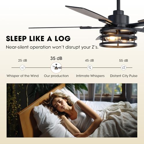Image of 52 Inch Ceiling Fans with Lights and Remote Control, Farmhouse Ceiling Fan with LED Lighting for Bedroom Living Room and Patio, Black Caged Ceiling Fan for Indoor and Outdoor(NO Bulbs)