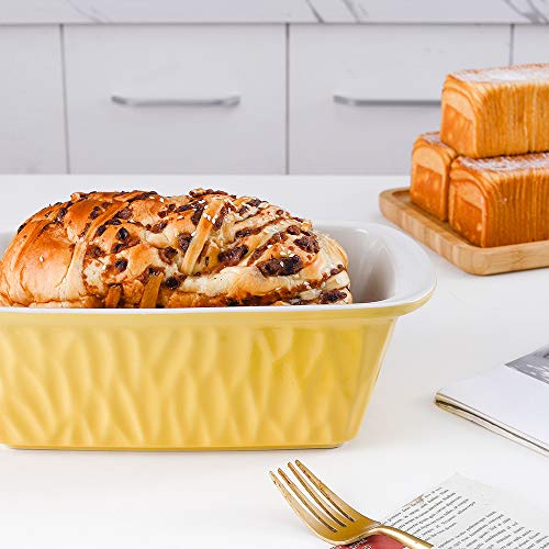 Koov Ceramic Loaf Pan For Baking Bread, 9 X 5 Inch Bread Pan, Rectangular Bread Loaf Pan, Ceramic Bakeware For Cooking, Home Kitchen, Bread Baking Pan Texture Series (Yellow) #TOP6
