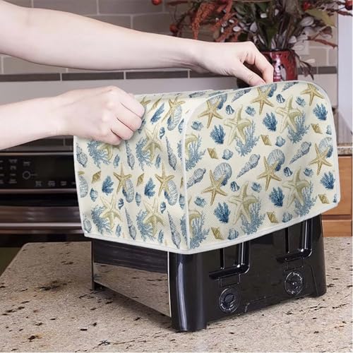 Image of Talayituse Srarfish Conch Coral Print Toaster Cover 4 Slice Wide Slot, Lightweight Dust Protection Washable Appliance Bag Bread Maker Cover, M
