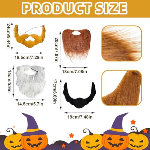 GHPKOTW 4 Stück Gefälschte Bärte Schnurrbärte,Künstlicher Bart,Falscher Kostüm Whisker,Lustiger Bart Zubehör für Halloween,Party, Weihnachtsfeier