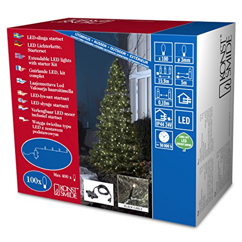 Preisvergleich Produktbild Konstsmide 3656-100 Micro LED Kompakt System Basis-Set: Transformator, Lichterkette u. Verteilerstecker für bis zu 4 Ketten / für Außen (IP44) / 24V Außentrafo / 100 warm weiße Dioden / schwarzes Softkabel