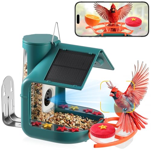 homepals Dual Solar Panel Smart Bird Feeder with Camera - 2K Live Streaming | AI Bird ID + Instant Alert | Two-Way Audio | DIY Accessory Expansion | IP65 Waterproof