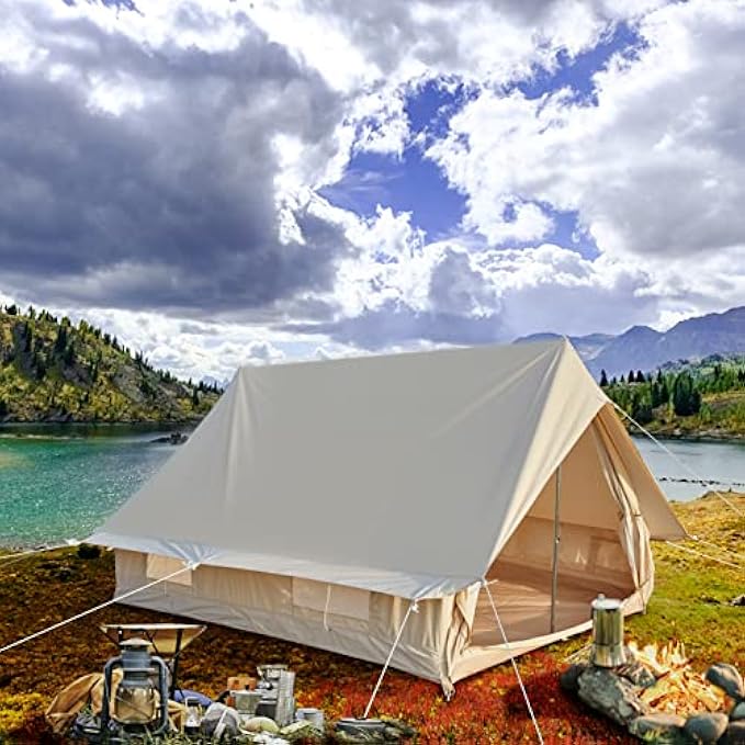 VXZ 3-4 Person Canvas Cabin Tent, Waterproof Glamping Yurt Canvas Bell Tent Breathable All Seasons Outdoor Camping Cotton Tent