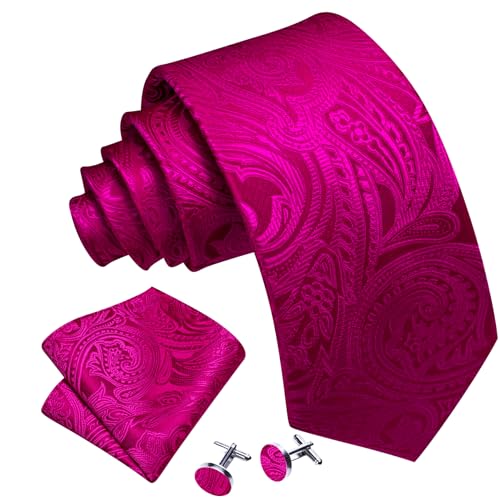 Image of Barry.Wang Men Tie Set Paisley Silk Necktie Pocket Square Cufflinks Formal Wedding Business Party