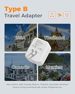 UK to US Plug Adaptor 2 Pack, TESSAN USA Travel Adapter with USB C and 2 USB A, 4 in 1 Thailand Travel Adaptor, American Plug Adapter from UK to Mexico, Canada, Bahamas (Type B)