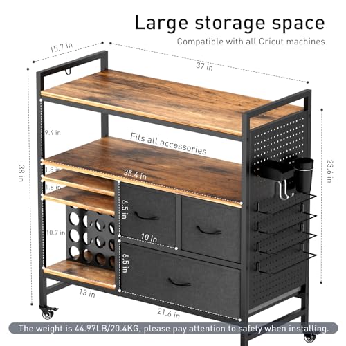 Image of PUNLUXU Organizers and Storage Compatible with Cricut Machines - Vinyl Roll Holder, DIY Pegboard with Accessories Organizer, Rolling Craft Table with Storage Cabinet Workstation PU-03 Patent Protected