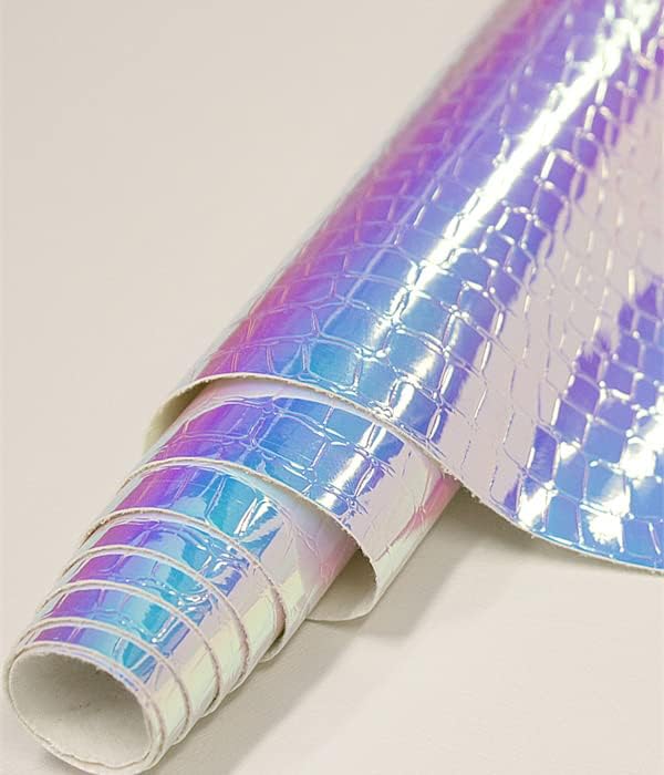 Fabric Empire Tapicería de vinilo en relieve de cocodrilo holograma brillante holográfico material de tela azul claro 54 pulgadas de ancho vendido