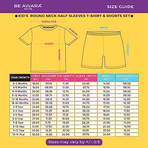Image of Be Awara Kids Printed Half Sleeves T-shirt & Shorts Clothing Sets, 100% Cotton Soft Unisex Cord Set, Comfortable Wear for Kids With Cool Prints, Everyday Casual Wear for Boys & Girls