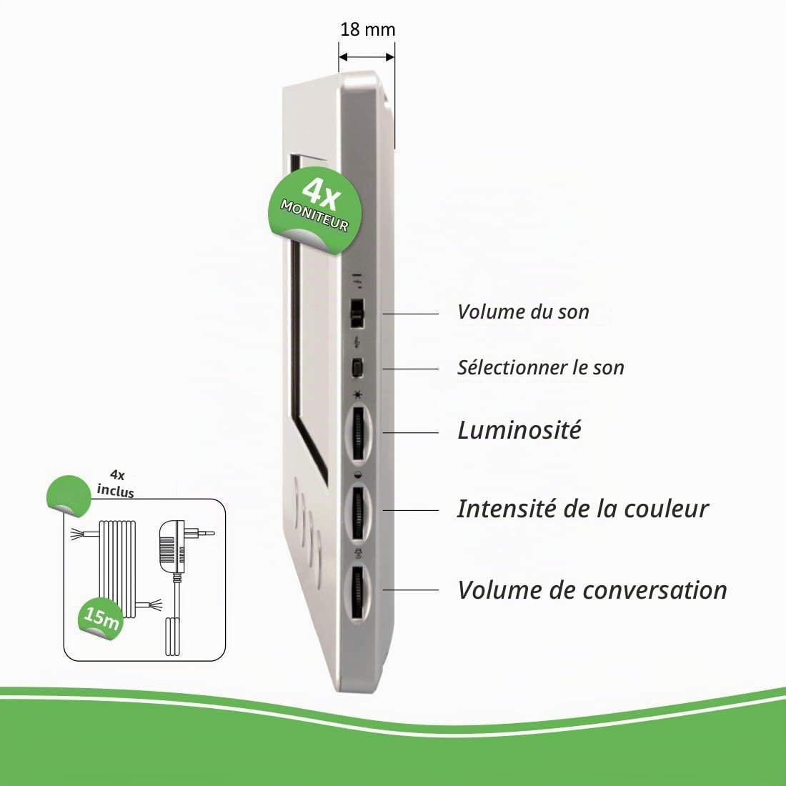 ELRO Interphone vidéo DV477W4 à 4 familles avec écran 4 couleurs, caméra avec vision nocturne, technologie 4 fils, 16 sonneries, gris, taille unique