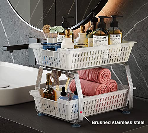 Junyuan Under Sink Organizers And Storage With Dividers, Bathroom Countertop Organizer,Double Pull Out Cabinet Organizer Stainless Steel #TOP2