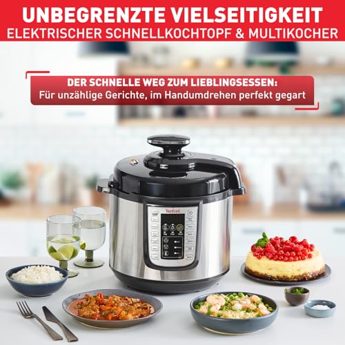 Foto von Tefal CY505E Fast & Delicious Multikocher, elektrischer Schnellkochtopf, 6 L Kapazität, 25 Automatische Programme, Bis zu 80 % schnelleres Kochen, Energiesparend, Rezeptheft, 1200 W, Edelstahl