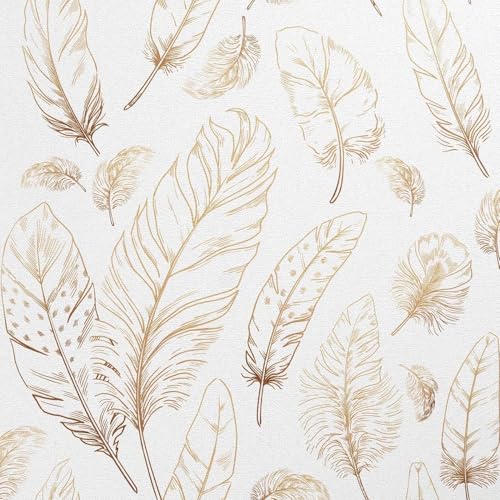 Image of Veki Luxury Floral & Botanical Geometric Wallpaper Mural - Waterproof, Moisture-Proof, Self-Adhesive PVC Wall Sticker for Home & Hotel Decoration (45cm x 300cm) (White Feather)
