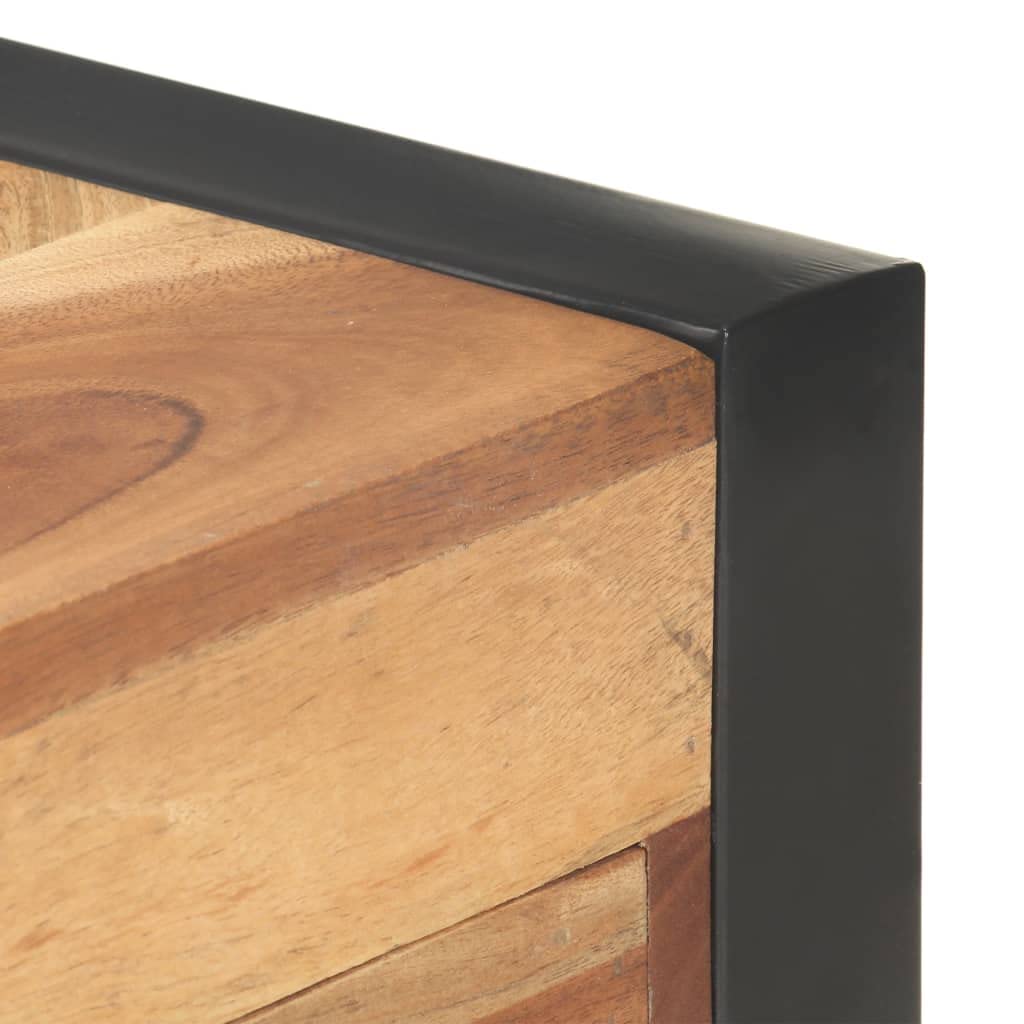 Vintage Schreibtisch 110x50x76 cm aus massivem Akazienholz und Gummibaumholz mit Zwei Schubladen, Stahlgestell für Stabilität, vielseitig als Computertisch oder Bürotisch nutzbar