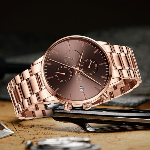 Image of NIBOSI Men's Watches Analog Minimalist Black Dial Watch for Man Business Chronograph Casual Watches Stainless Steel Strap Date