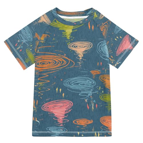Boys Short Sleeve T-Shirts Red Tornado Hand Draw Rashguard Kids Swim Shirts Sun UPF 50+