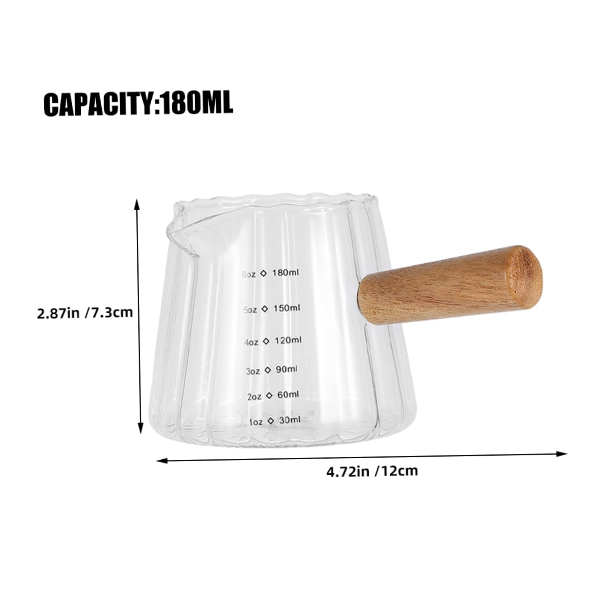 2Pcs Clear Glass Milk Frothing Pitcher with Wooden Handle Espresso Measuring Cup Transparent Creamer for Coffee Versatile Kitchen Essential