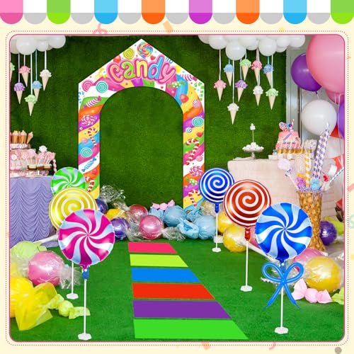 Image of HunnmingRe 3 Pcs Lollipop Candyland Party Decorations for Door Large Porch Sign Door Arch Banner Set Colorful Candy Land Themed Birthday Baby Shower Sweet Shop Party Supplies