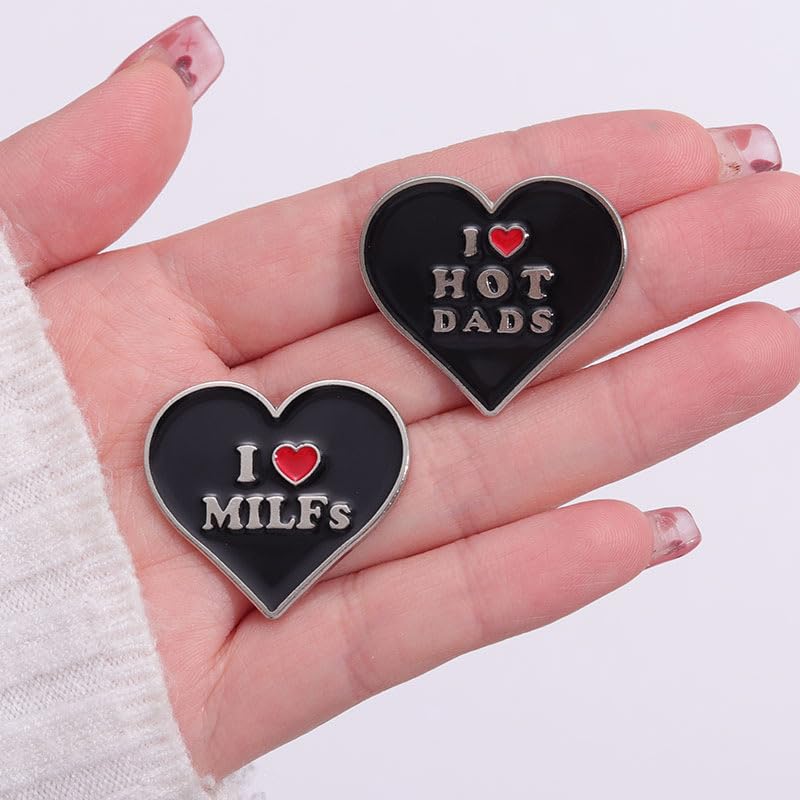 Image of I love MILFs Hot DADS Hot Moms Spicy Mom heart shaped Enamel Lapel Pin brooch badge Jewelry accessories