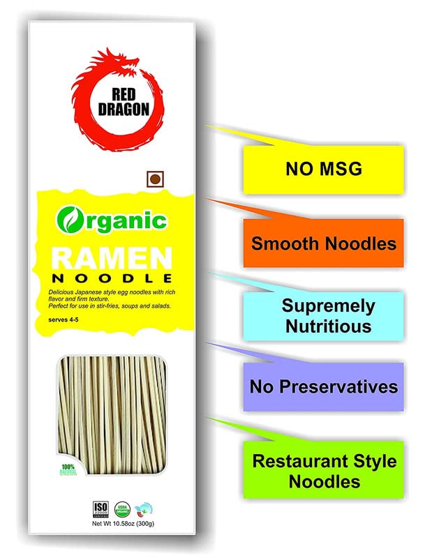 Red Dragon Chinese And Japanese Noodles, Tasty Cuisine Certified Organic Mix Combo Of 3 Packets (Udon + Ramen + Soba Fresh), Ready To Cook Noodles,900 Grams 1