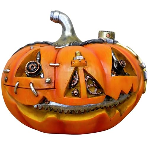 Steampunk Pumpkin Halloween Ornament Mechanical Resin Figure Metal Effect