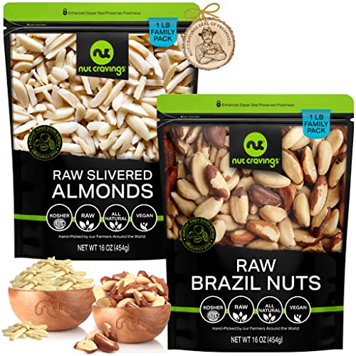 Raw Brazil Nuts + Raw Slivered Almonds 16.Oz 2 Pack Bundle #TOP5