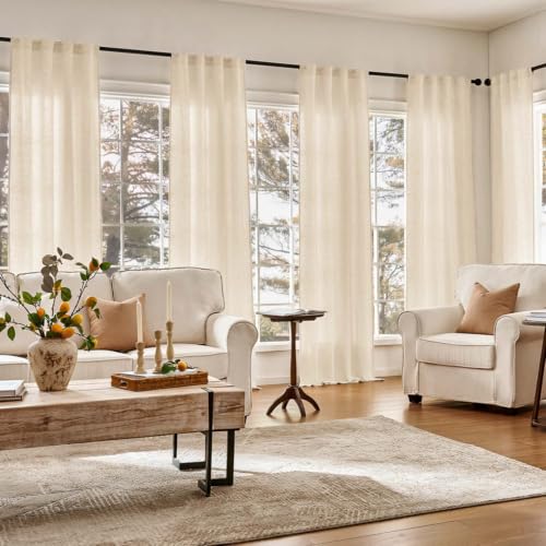 Image of jinchan Lined Linen Curtains Privacy Back Tab 50x90 Inch 2 Panels Set Beige