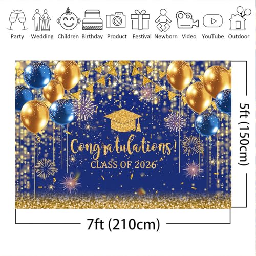 Fondo graduación azul y dorado 7x5ft Mocsicka miniatura 5