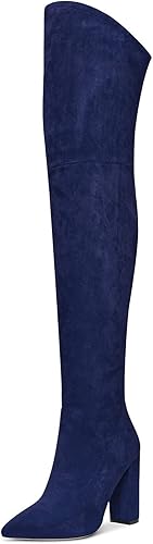 Aachcol Botas por encima de la rodilla para mujer, tacón alto y grueso, puntera puntiaguda, cremallera, 4 pulgadas