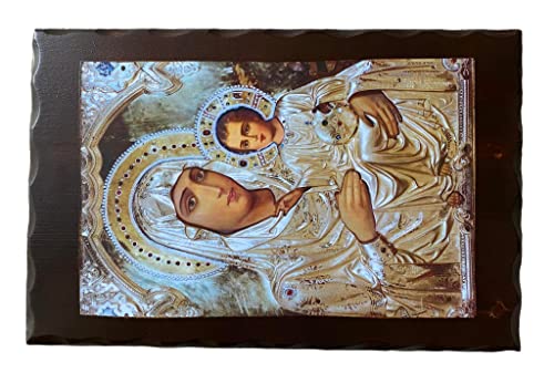 Mastic Of Chios Greek Christian Handmade Orthodox Solid Wood Icon Of Theotokos Of Jerusalem (46 X 30Cm Or 18 X11.8In), Brown #TOP3