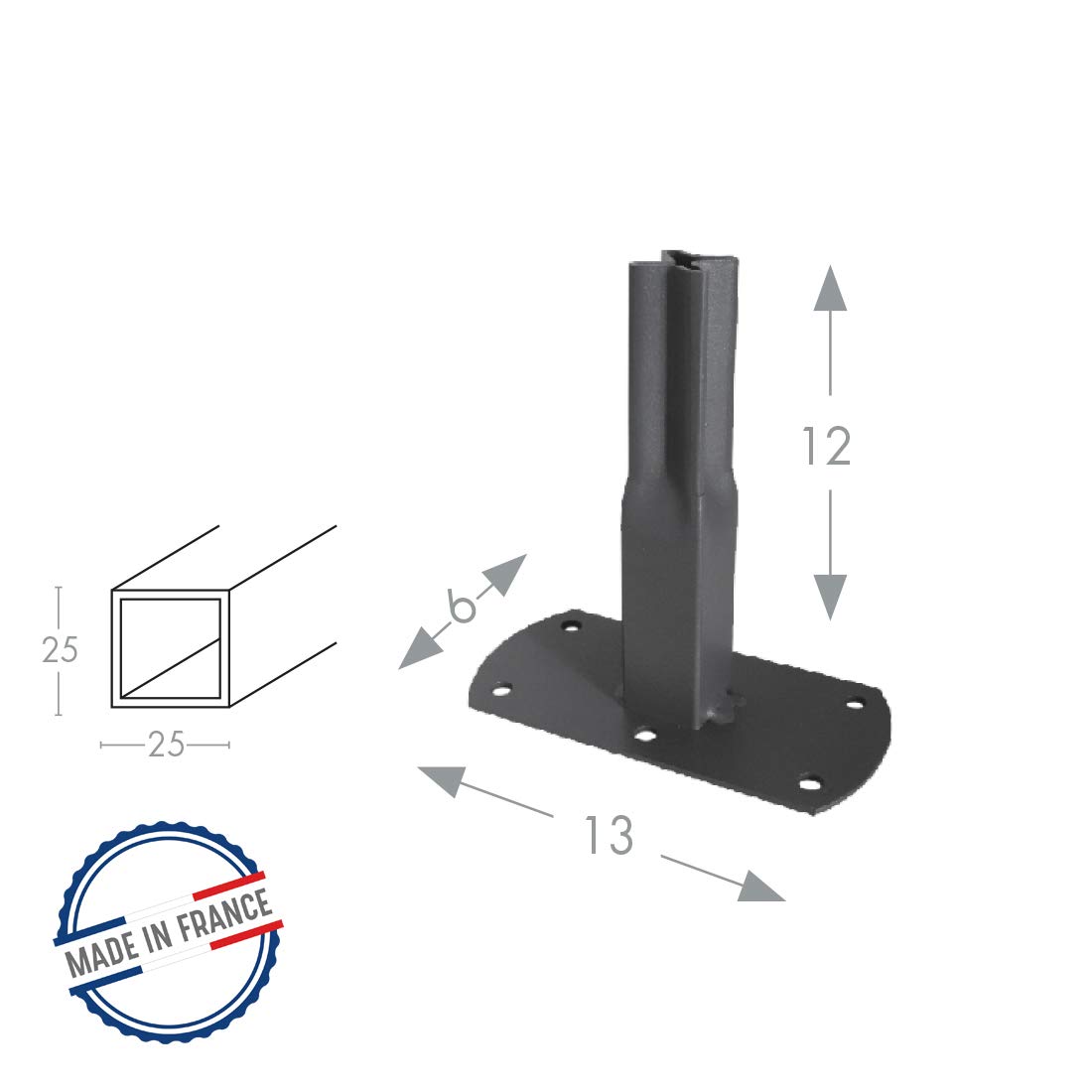Louis Moulin Pack 2 Pieds Tube carré 25 à Visser 13x6x12 cm - Anthracite - Made in France