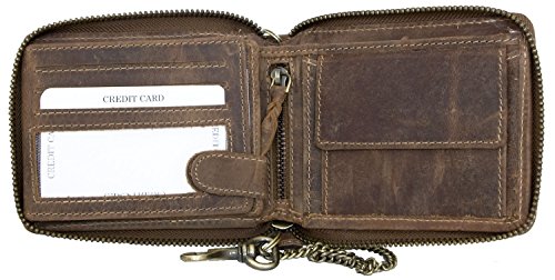 Natural Strong Genuine Leather with Metal Zip Around (zipper around) with Chain3