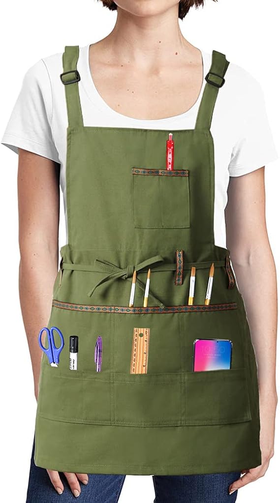 FreeNFond Adjustable Artist Apron with Pockets for Women Men Unisex