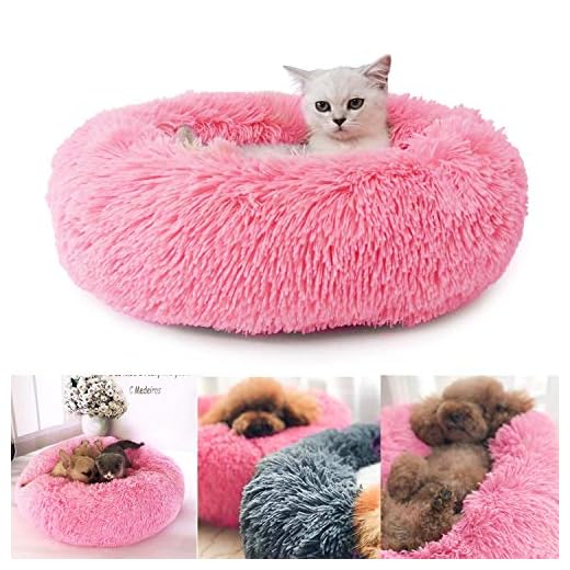 STARPIA Cama de Felpa para Mascotas Perros Gatos, Cama Calmante Redonda, Cojín Suave Cómodo Lavable para Gatos y Perros Pequeños y Medianos (50cm, Rosa)