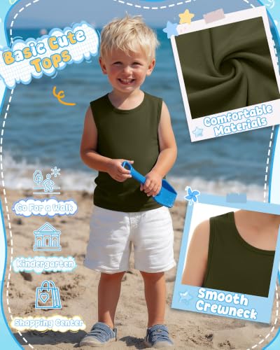 Image of Yooo's Vivi 3 Pack Toddler Boys Tank Tops | Toddler Boys Undershirts, 18M-5T, Sleeveless Muscle Shirt, Kids Athletic Tops, Crewneck, Summer, Loose, Basic, Sport, Play