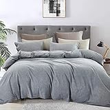 ESLITE LIFE 3 PCS Bedding Duvet Cover Queen, 100% Cotton Duvet Cover Set,Ultra Soft and Easy Care,Simple Style Bedding Sets with Buttons,90 x 90 inches, (Grey, Queen)