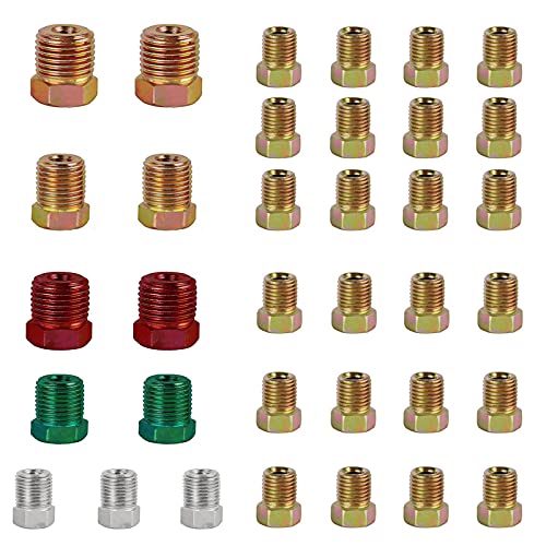 MuHize Brake Line Fitting Kit - 35 PCs SAE Inverted Flare Fittings for 3/16' & 1/4' Tube - Zinc Plated Steel, Compatible with Car/Truck/SUV Brake Lines (19pcs 3/16' + 16pcs 1/4')