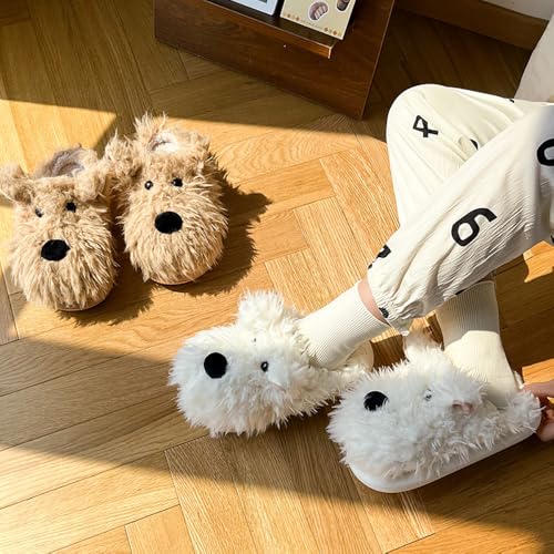 Zureto Hunde-Hausschuhe, SüßE Hunde-Hausschuhe FüR Damen, Flauschige, Warme Tier-Hausschuhe FüR Drinnen Und DraußEn (Khaki, Erwachsene, Damen, 38, Numerisch (von/bis), EU Schuhgrößensystem, 39, M)