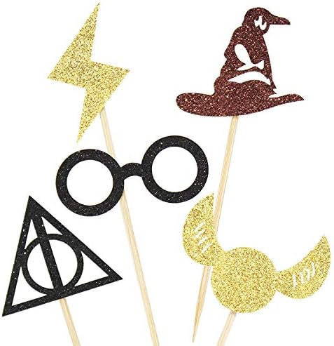 Blumomon 30Pcs Glitter Wizard Cupcake Toppers Harry P Inspired Cupcake Picks Wizard Themed Birthday Party Cake Decoration Supplies
