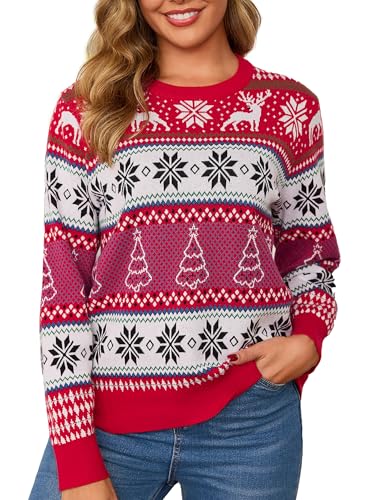Leversic Weihnachtspullover Damen Christmas Pullover Strickpulli mit...