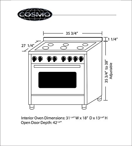 Cosmo Cos-Dfr366 Freestanding Professional Style Dual Fuel Range With 4.5 Cu. Ft. Electric Convection Oven, 6 Italian Made Burners, Cast Iron Grates, In Stainless Steel, 36 Inch #TOP6