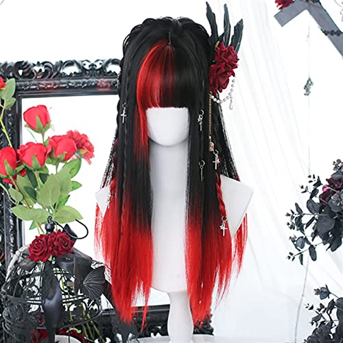 Perruque de cheveux résistante à la chaleur frange longue et lisse