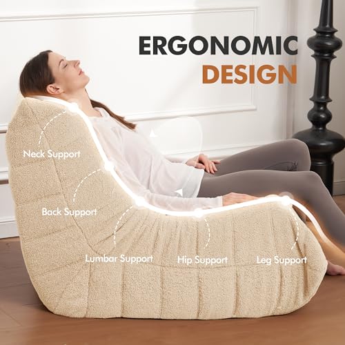 Image of Bean Bag Chair Big Sofa Beanbag Chair for Adults Fireside Chair Bean Bag Lounger with Memory Foam Filled for Home,Apartment or Gaming Venue(Khaki Teddy)