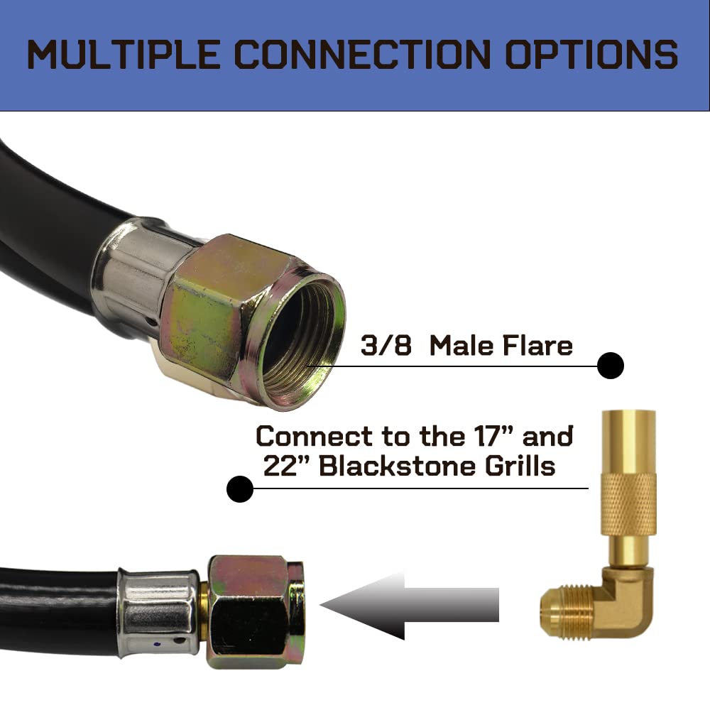 KILILIUN 12 Feet Low Pressure Propane Regulator and Hose with 90 Degree Propane Elbow Adapter, QCC1 Universal Grill Gas Regulator Replacement Parts for 17" & 22" Blackstone Tabletop Camper Grill