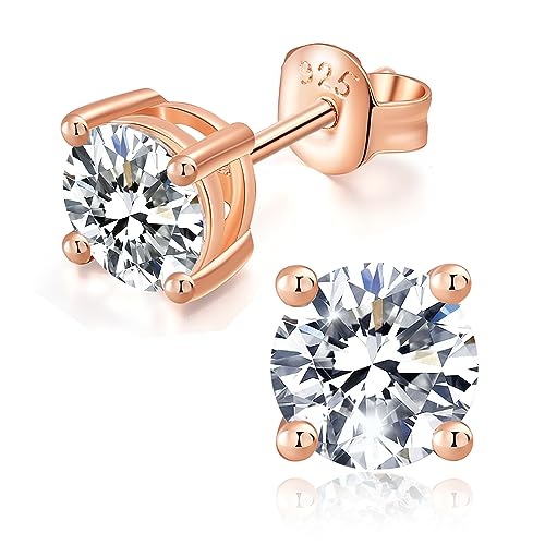 IMOLOVE Moissanite Stud Earrings with 0.6ct-3ct D Color Round Cut Lab Created Diamond Earrings in Sterling Silver with 18K Rose Gold Plated for Women Men-2